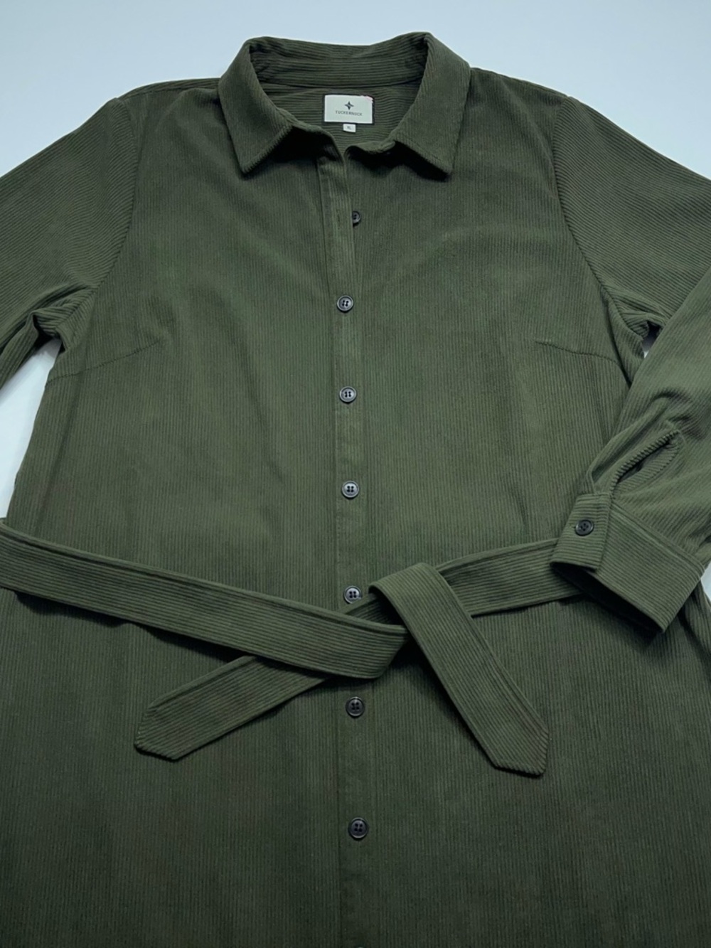 Tuckernuck Corduroy Clifton Shirt Dress Womens XL Olive Green Belted Button Up